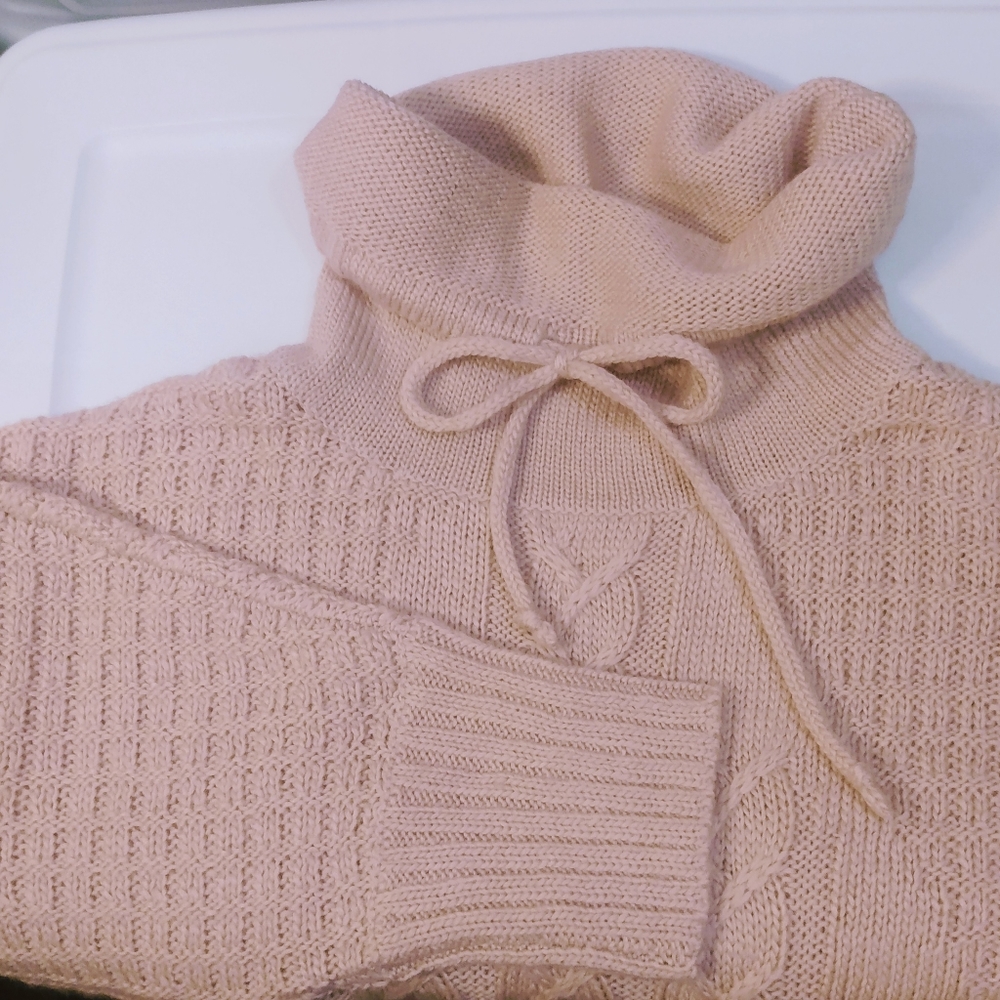 Ruby Moon Anthropologie pink wool blend slouchy cable knit dolman arm sweater M - Picture 3 of 10
